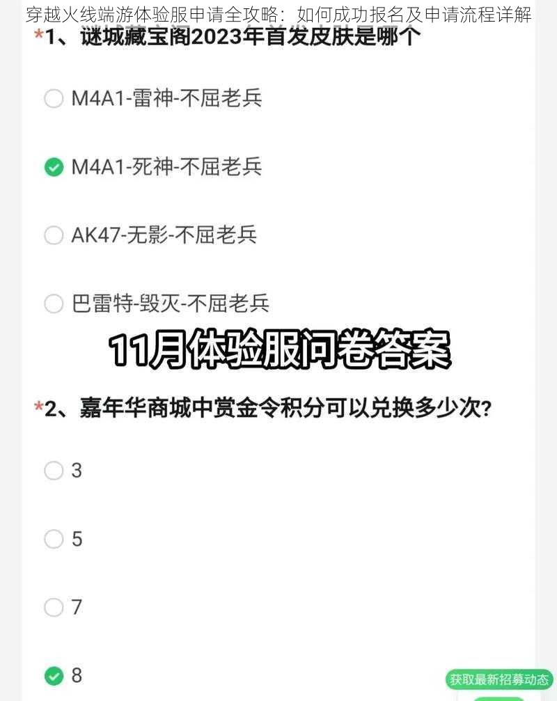 穿越火线端游体验服申请全攻略：如何成功报名及申请流程详解