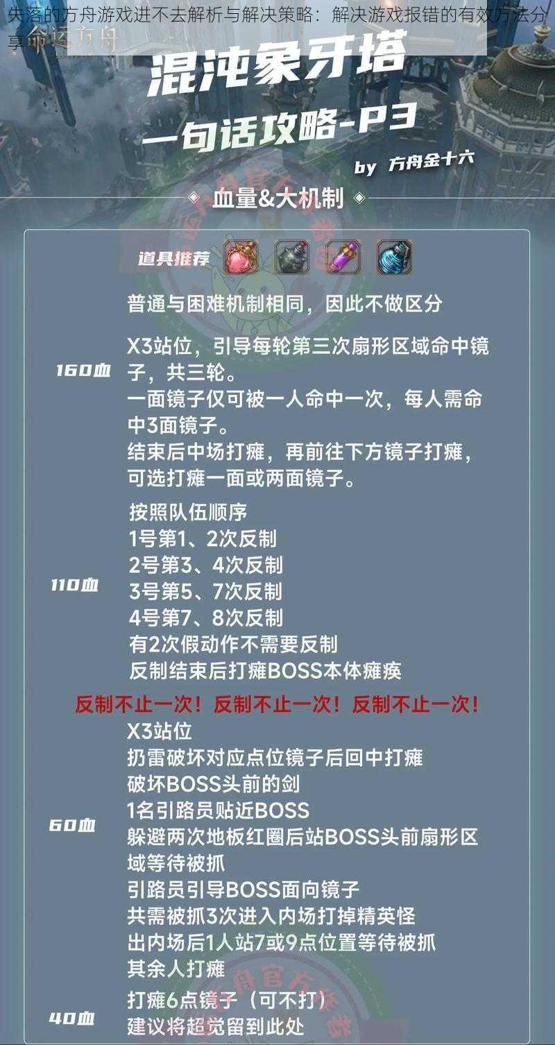 失落的方舟游戏进不去解析与解决策略：解决游戏报错的有效方法分享