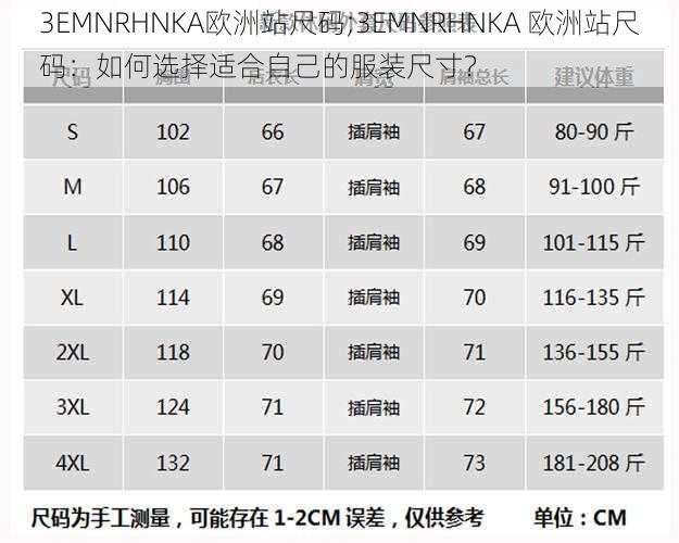 3EMNRHNKA欧洲站尺码;3EMNRHNKA 欧洲站尺码：如何选择适合自己的服装尺寸？