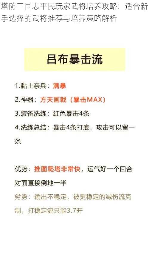 塔防三国志平民玩家武将培养攻略：适合新手选择的武将推荐与培养策略解析