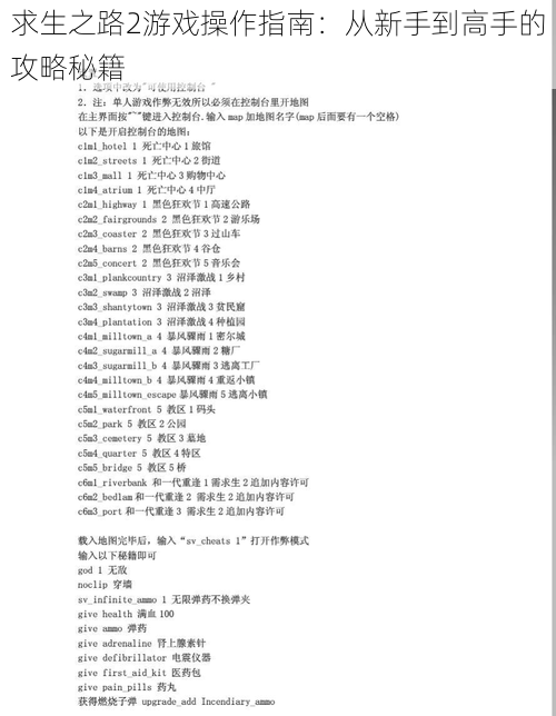 求生之路2游戏操作指南：从新手到高手的攻略秘籍