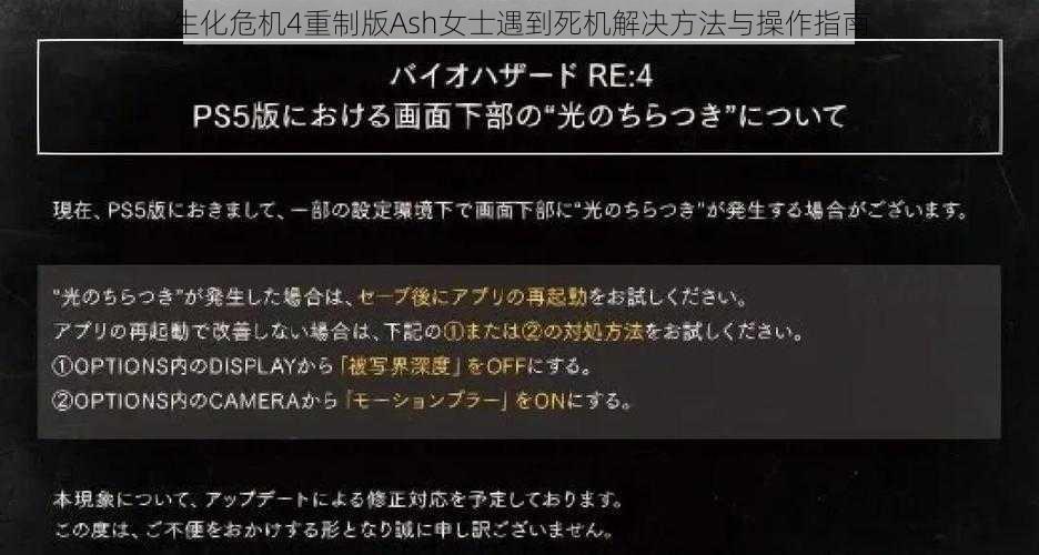 生化危机4重制版Ash女士遇到死机解决方法与操作指南