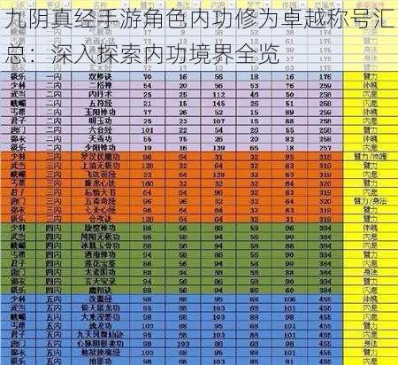 九阴真经手游角色内功修为卓越称号汇总：深入探索内功境界全览